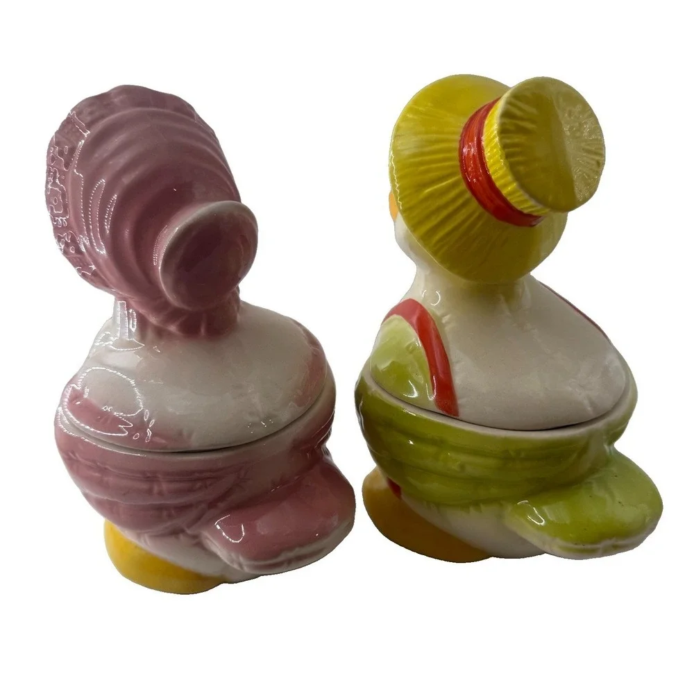 Vintage Duck Canister Cookie Jar Country Cottage Ceramic Mom Dad Ducks Lace Set